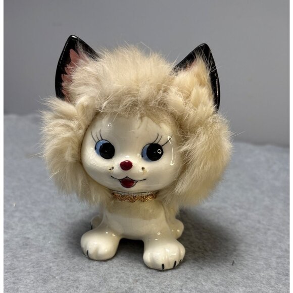 Ucagco Other - Vintage Furry Ceramic Cat Figurine by UCAGCO Porcelain Japan Kitschy 5.5" 1950s